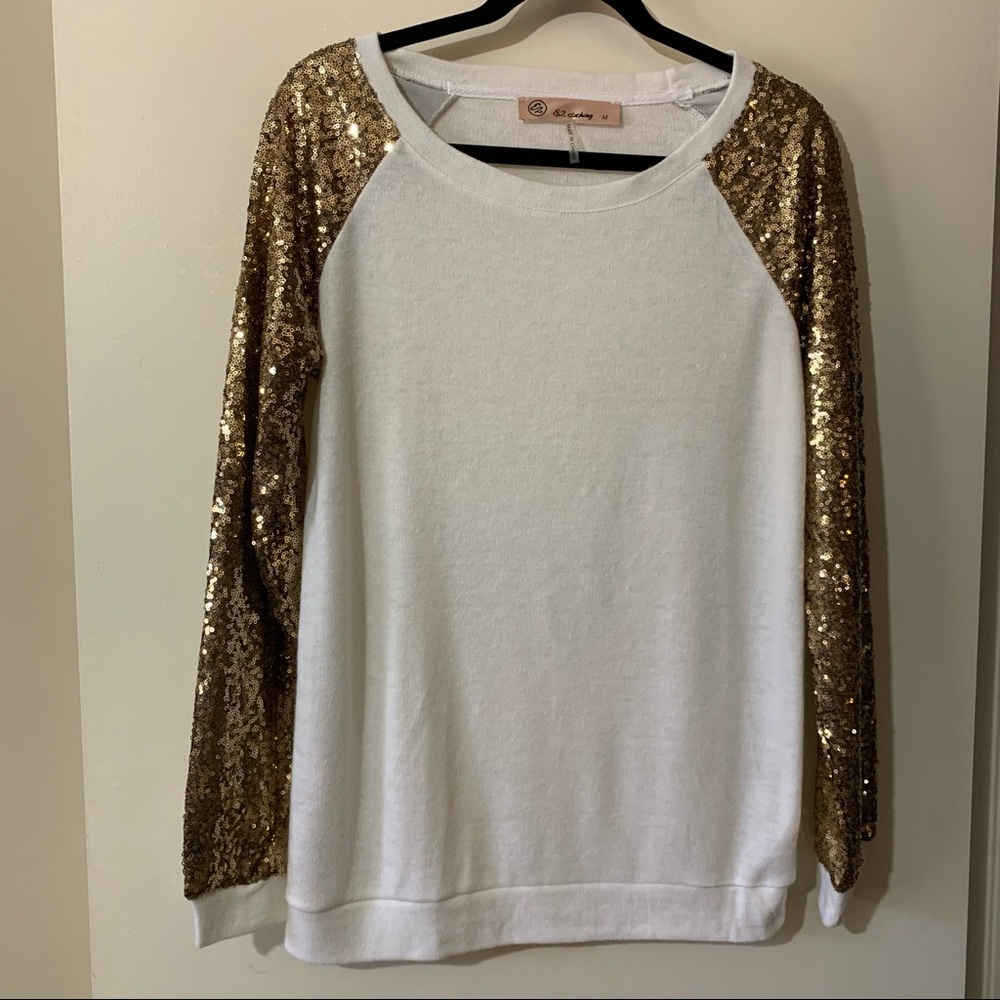 E2 Clothing Long Sleeve Gold Mini-Sequin Top
